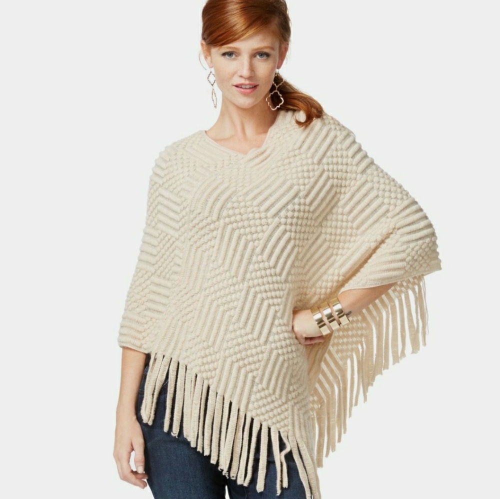 INC textured knit fringe poncho NWT SOFT!